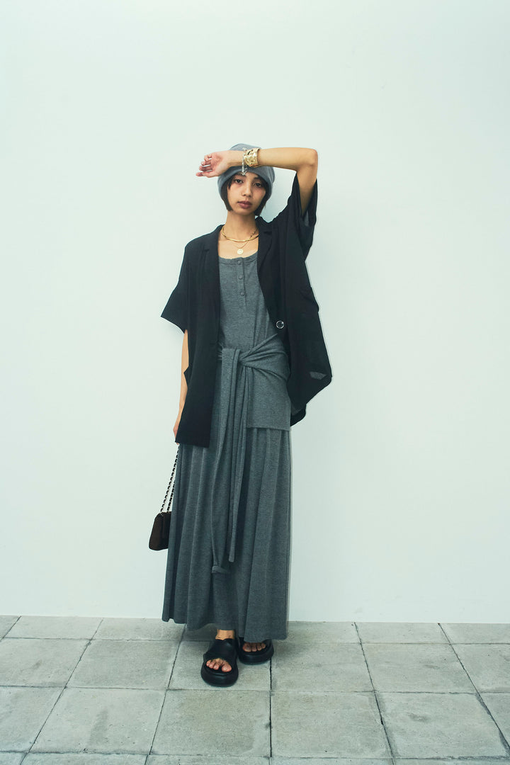 [予約/SET]ハーフスリーブシアーJK+ラップレイヤードリブロングワンピース(2set)