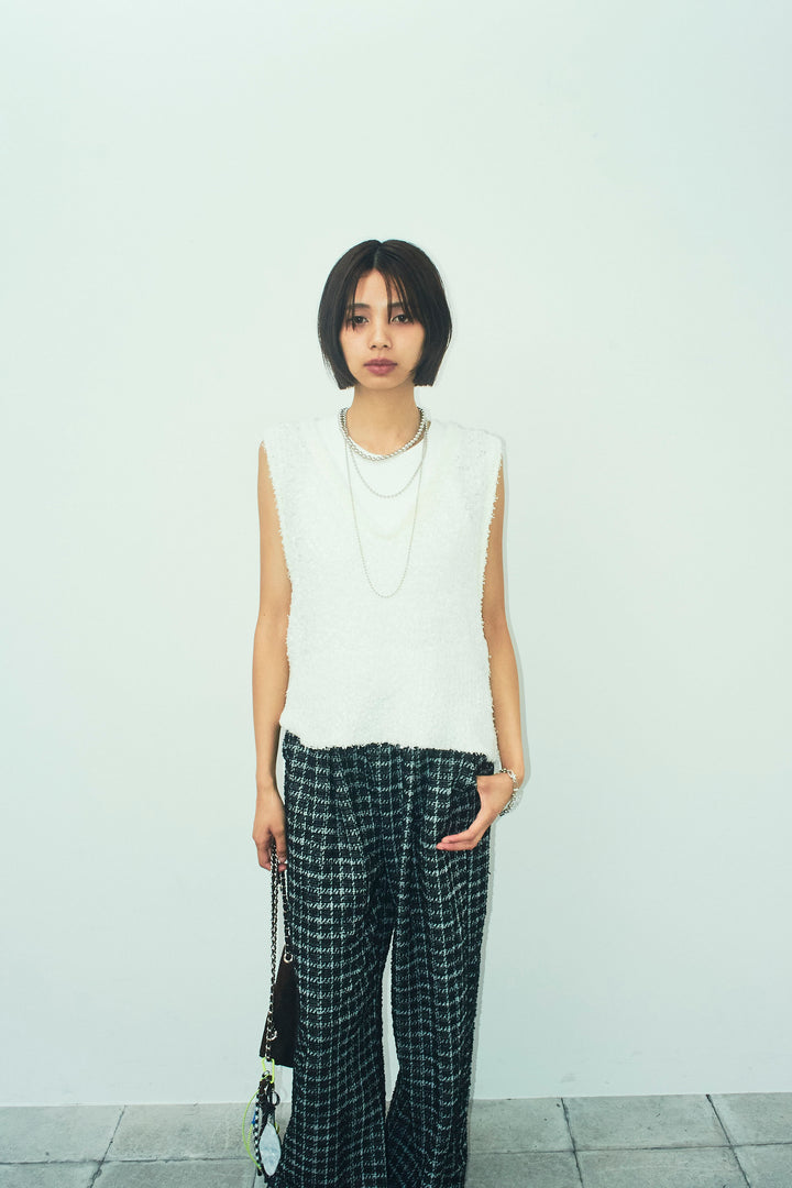 [予約/SET]リボンヤーンニットベスト+サマーツイードリラックスパンツ(2set)