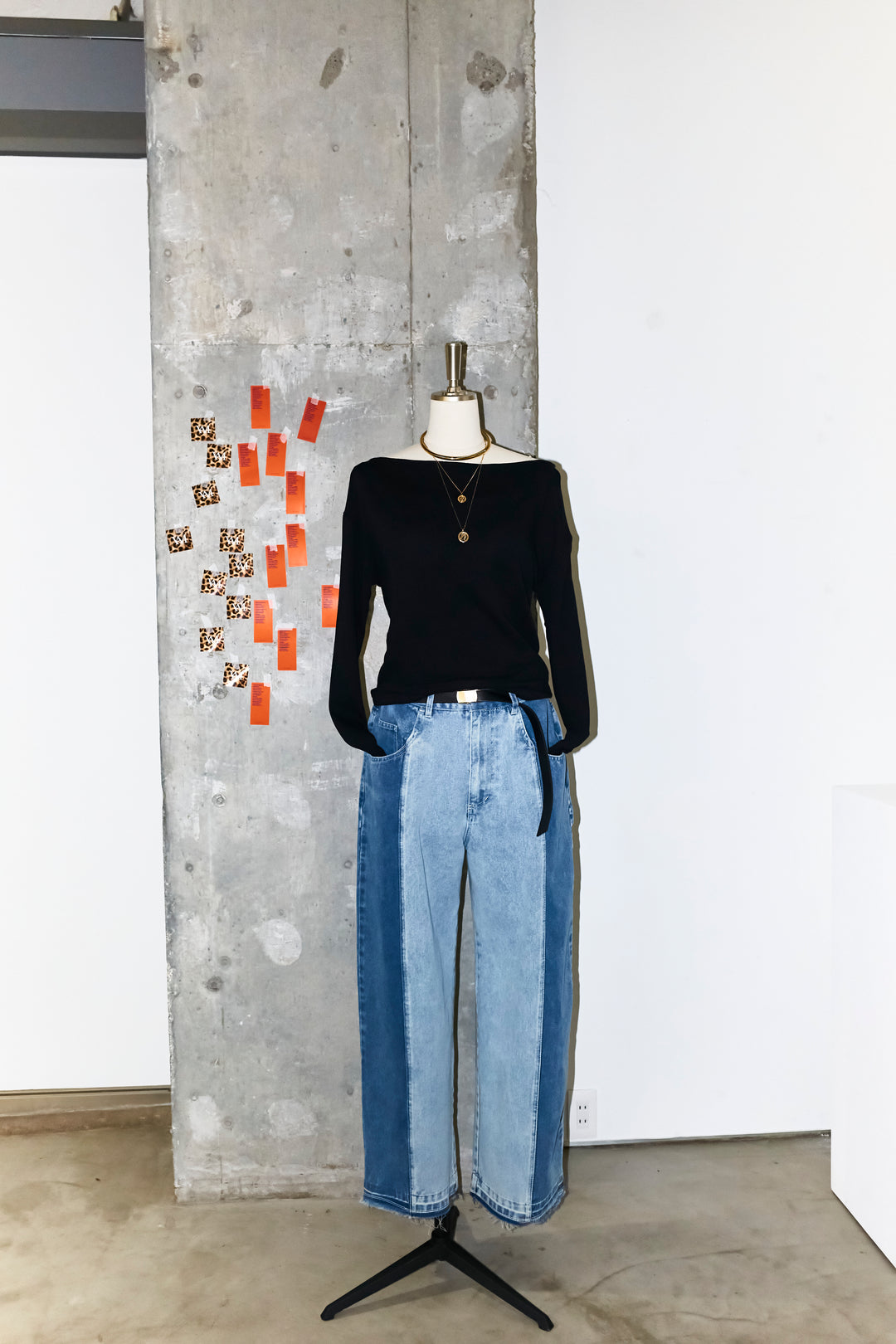 [予約/SET]シアー裏毛オフショルトップス+配色ワイドデニム(2set)