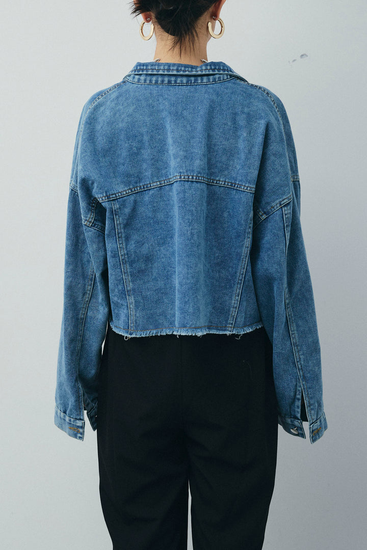 [予約/SET]カットオフショートデニムジャケット+フロントダブルジップデニムビスチェ+デニムミニスカート(3set)