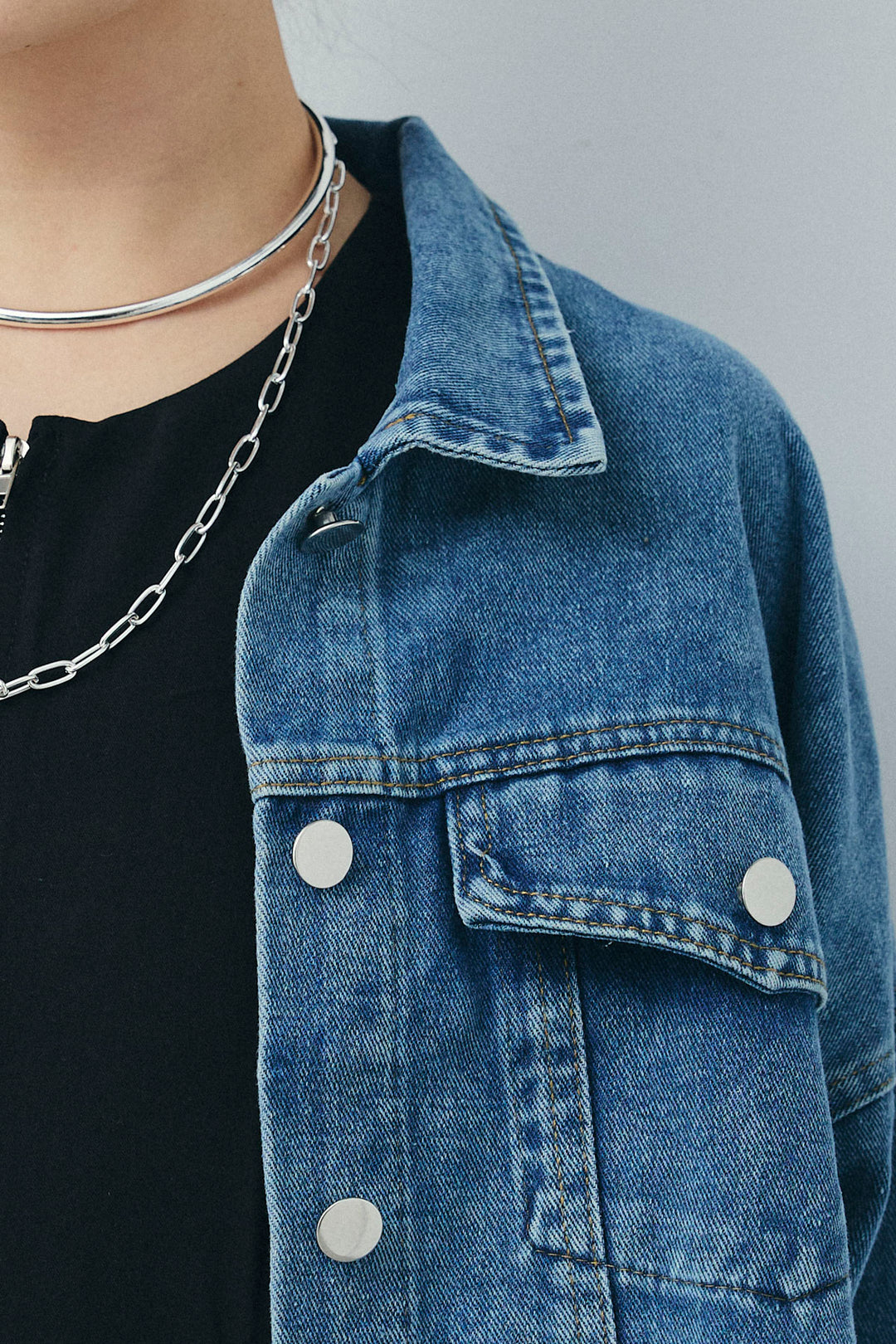 [予約/SET]カットオフショートデニムジャケット+アメリカンスリーブオールインワン(2set)