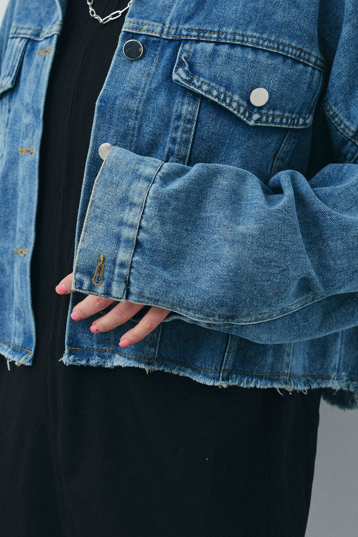 [予約/SET]カットオフショートデニムジャケット+アメリカンスリーブオールインワン(2set)