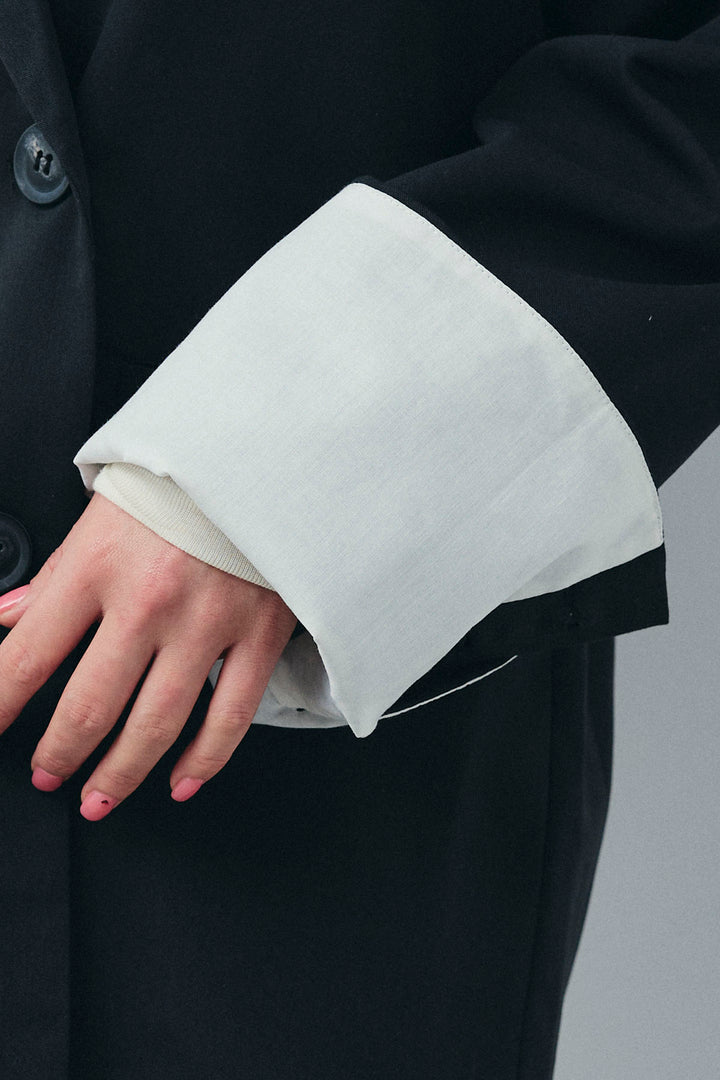 [予約/SET]TRツイル袖折り返しダブルジャケット+デニムミニスカート(2set)