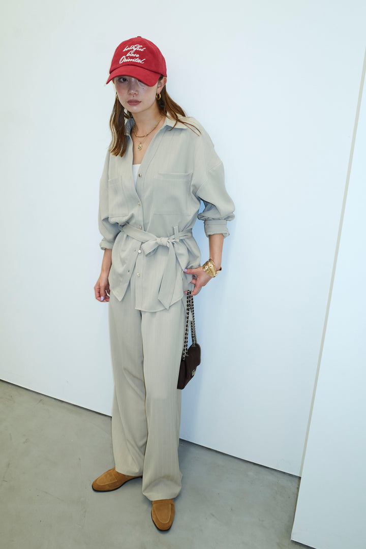 ミニヘリンボーンベルト付きシャツ+ミニヘリンボーンストレートイージーワイドPT(2set)