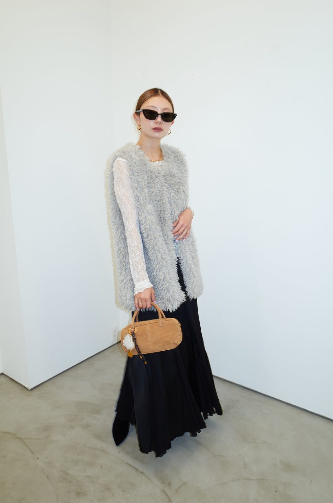 [予約/SET]シアーレーストップス+プードルファーベスト+プリーツシアー切り替えスカート(3set)