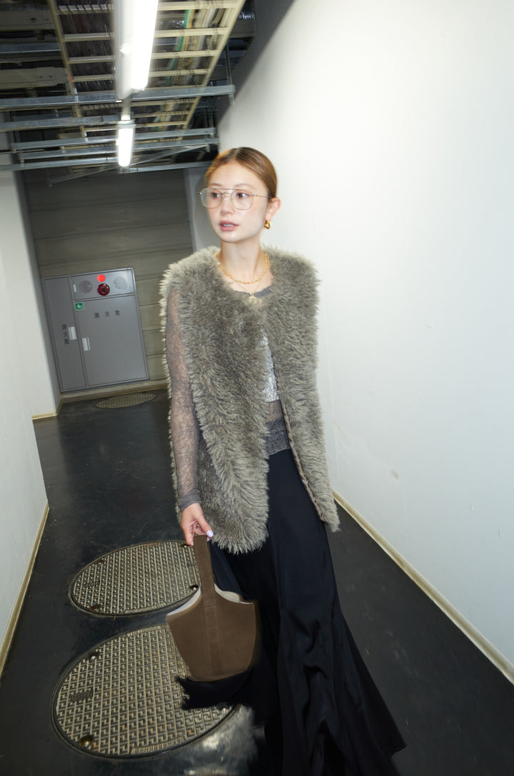 [予約/SET]プードルファーベスト+プリーツシアー切り替えスカート(2set)