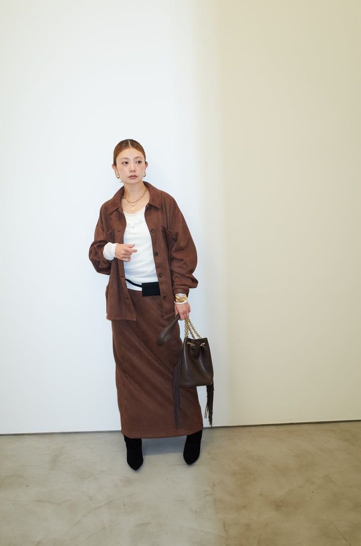 [予約/SET]フェイクスウェードシャツJK+フェイクスウェードペンシルSK(2set)