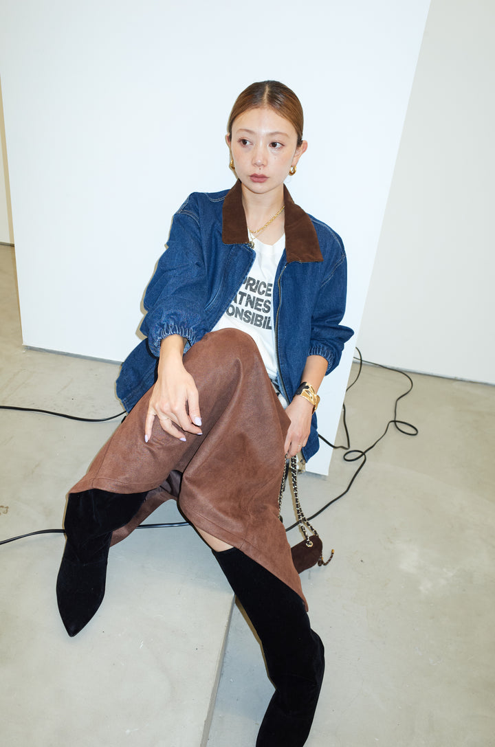 [予約/SET]コーデュロイ襟デニムブルゾン+フェイクスウェードペンシルSK(2set)