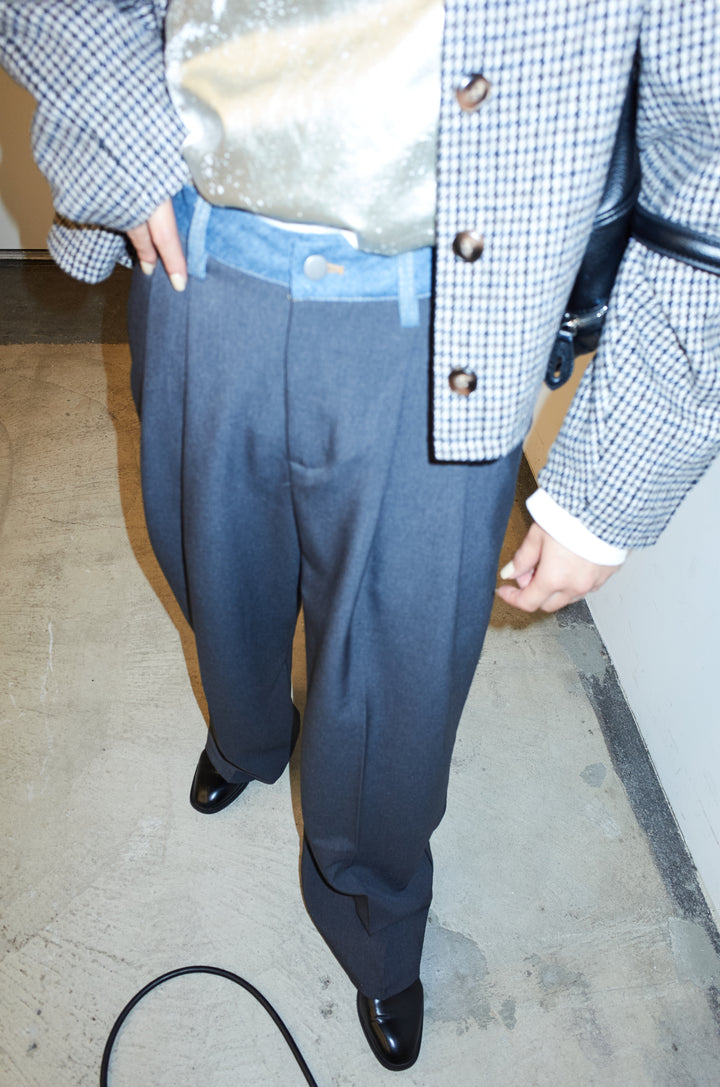 [予約]ウエスト配色タックワイドパンツ