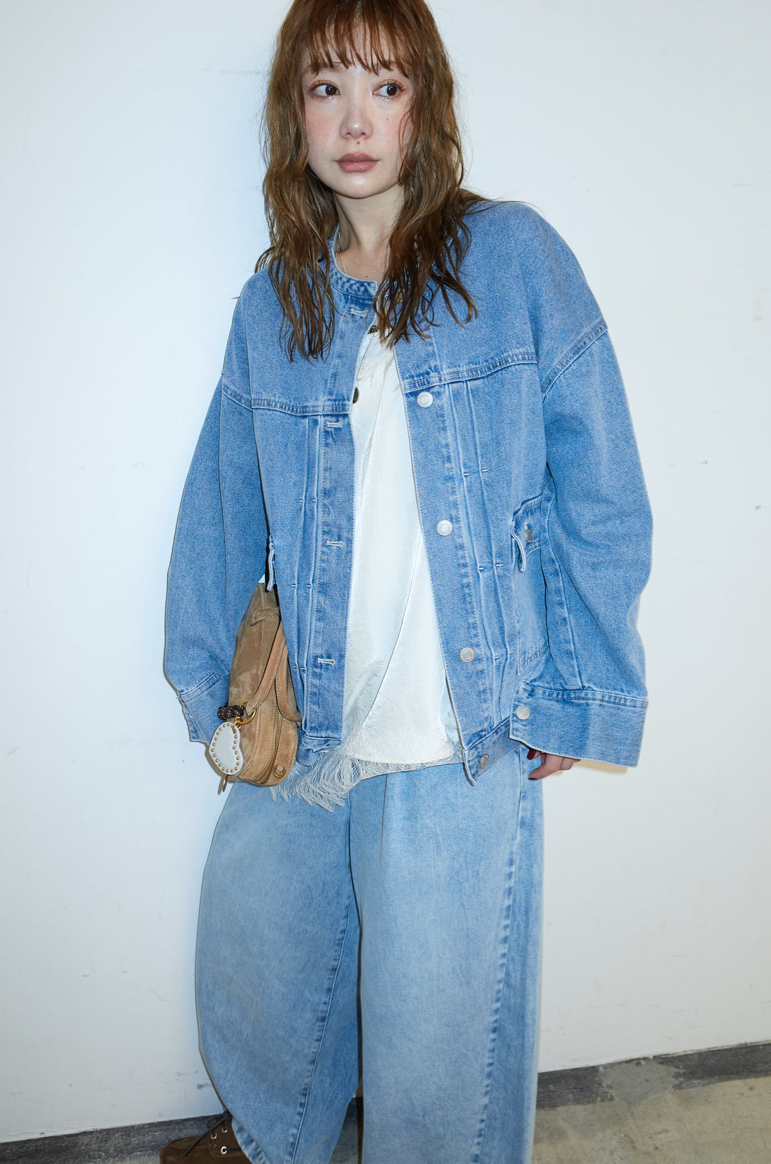 オーバーサイズノーカラーデニムJK