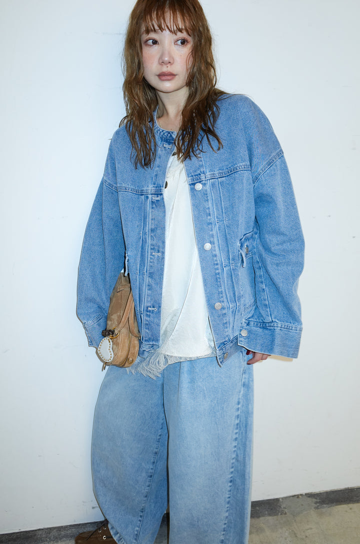 オーバーサイズノーカラーデニムJK
