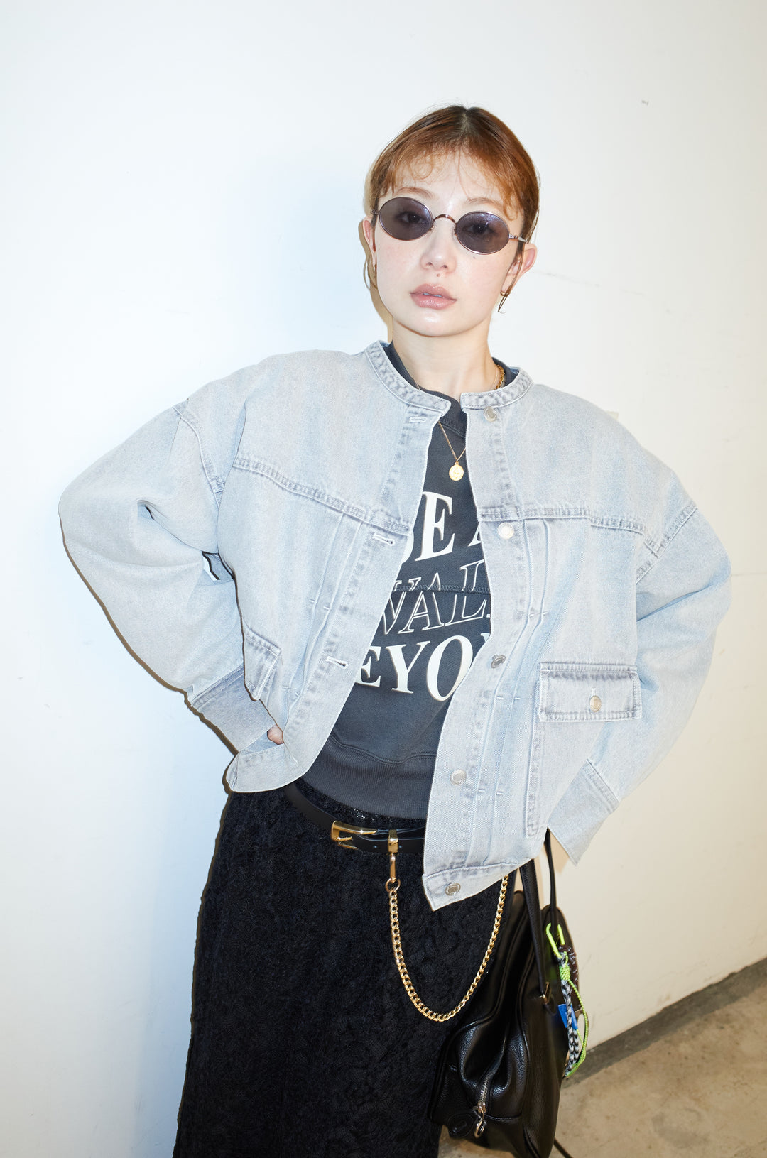 オーバーサイズノーカラーデニムJK