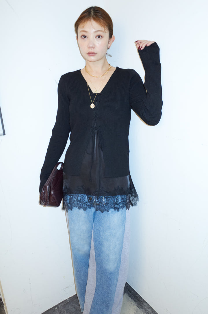 [予約]レースアップ2wayリブニット