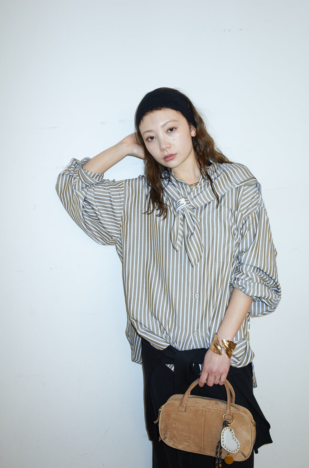 [予約]レーヨンストライプバンドカラーシャツ