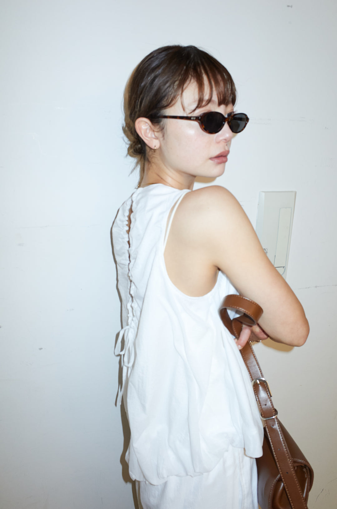 [予約/SET]バックオープンシアーバルーンブラウス+シアーイージーワイドパンツ(2set)