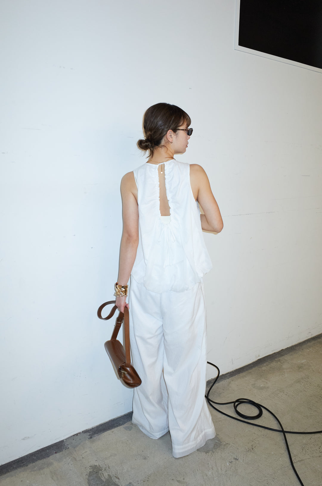 [予約/SET]バックオープンシアーバルーンブラウス+シアーイージーワイドパンツ(2set)