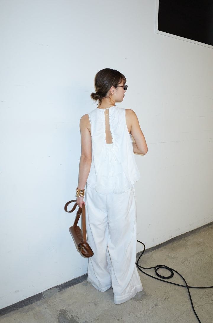 [予約/SET]バックオープンシアーバルーンブラウス+シアーイージーワイドパンツ(2set)