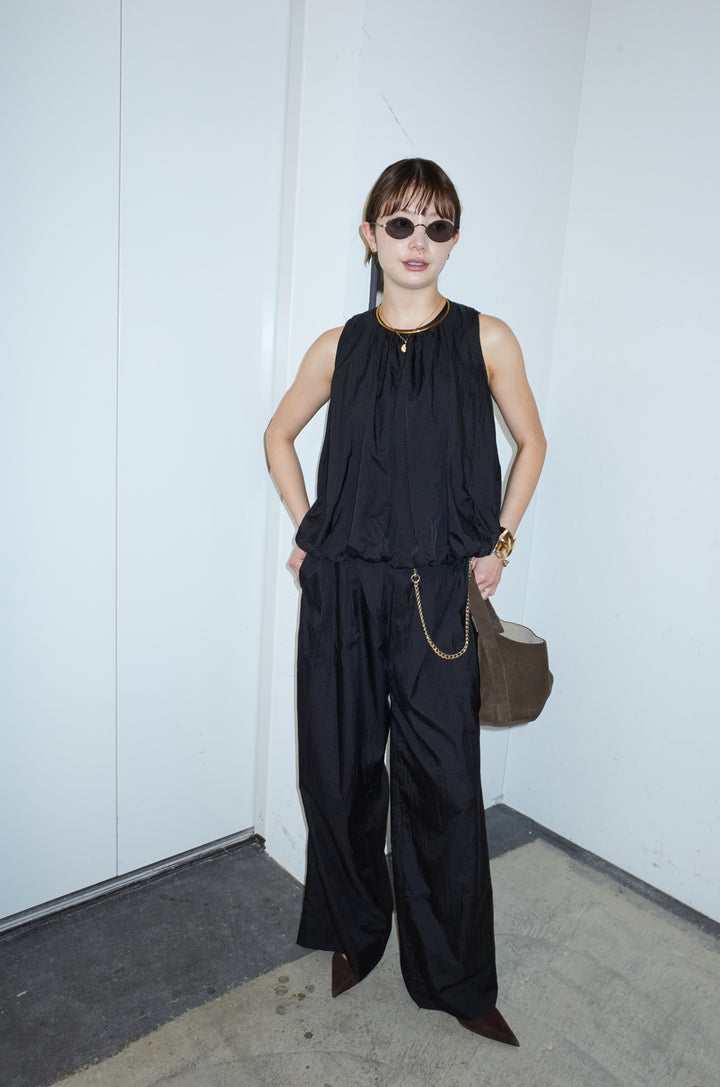 [予約/SET]バックオープンシアーバルーンブラウス+シアーイージーワイドパンツ(2set)