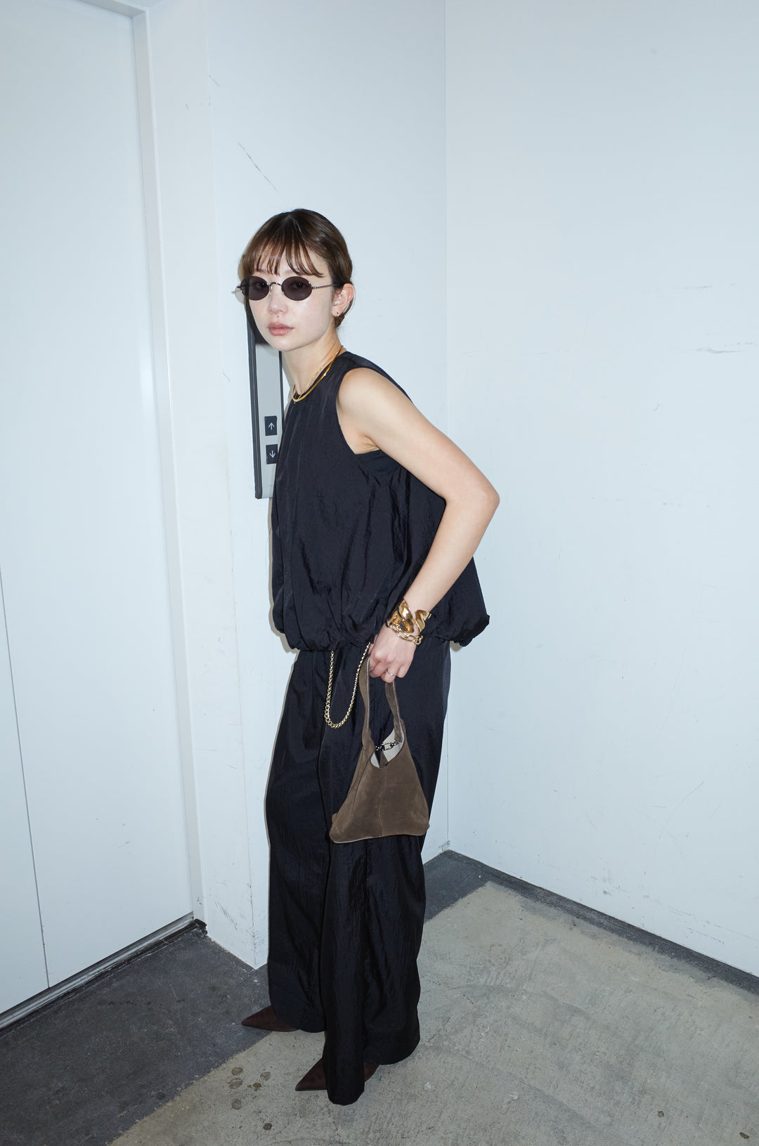 [予約/SET]バックオープンシアーバルーンブラウス+シアーイージーワイドパンツ(2set)