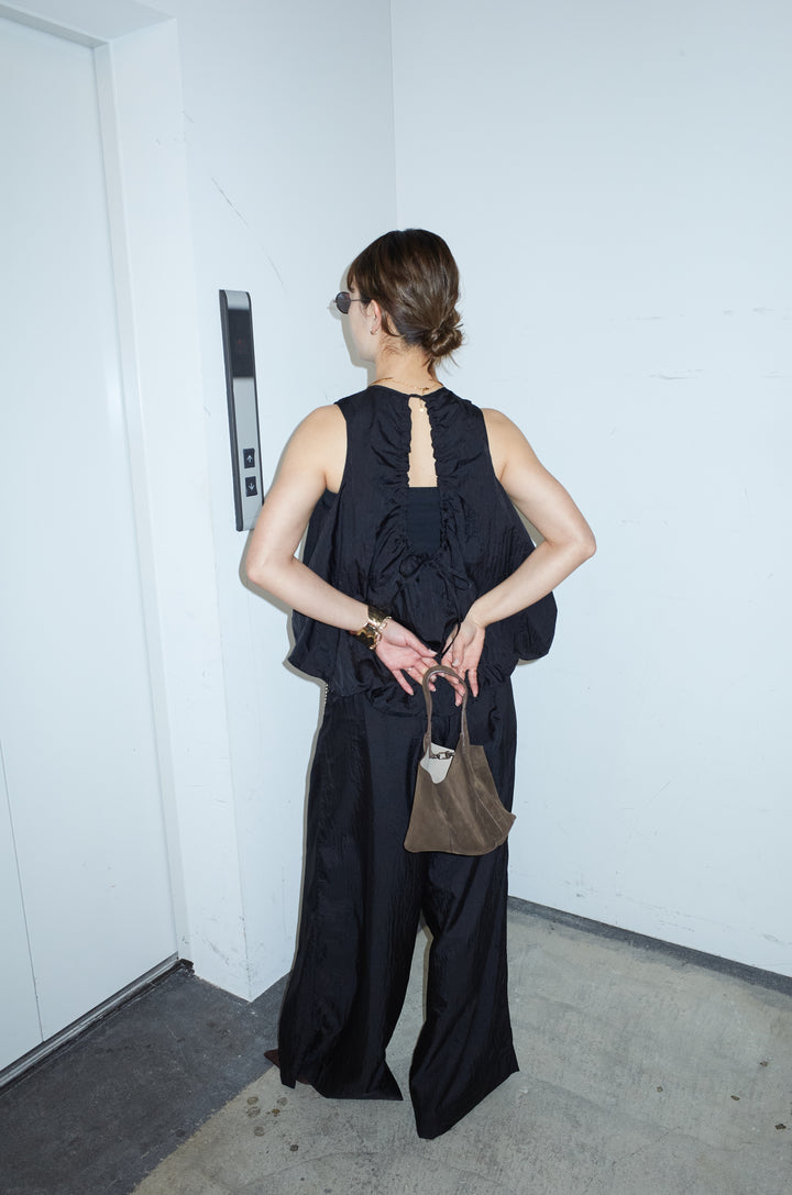 [予約/SET]バックオープンシアーバルーンブラウス+シアーイージーワイドパンツ(2set)