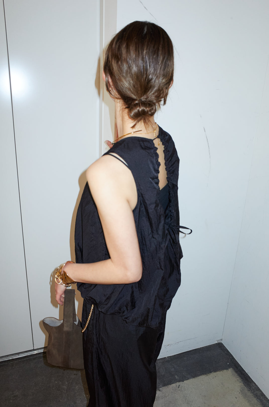 [予約/SET]バックオープンシアーバルーンブラウス+シアーイージーワイドパンツ(2set)