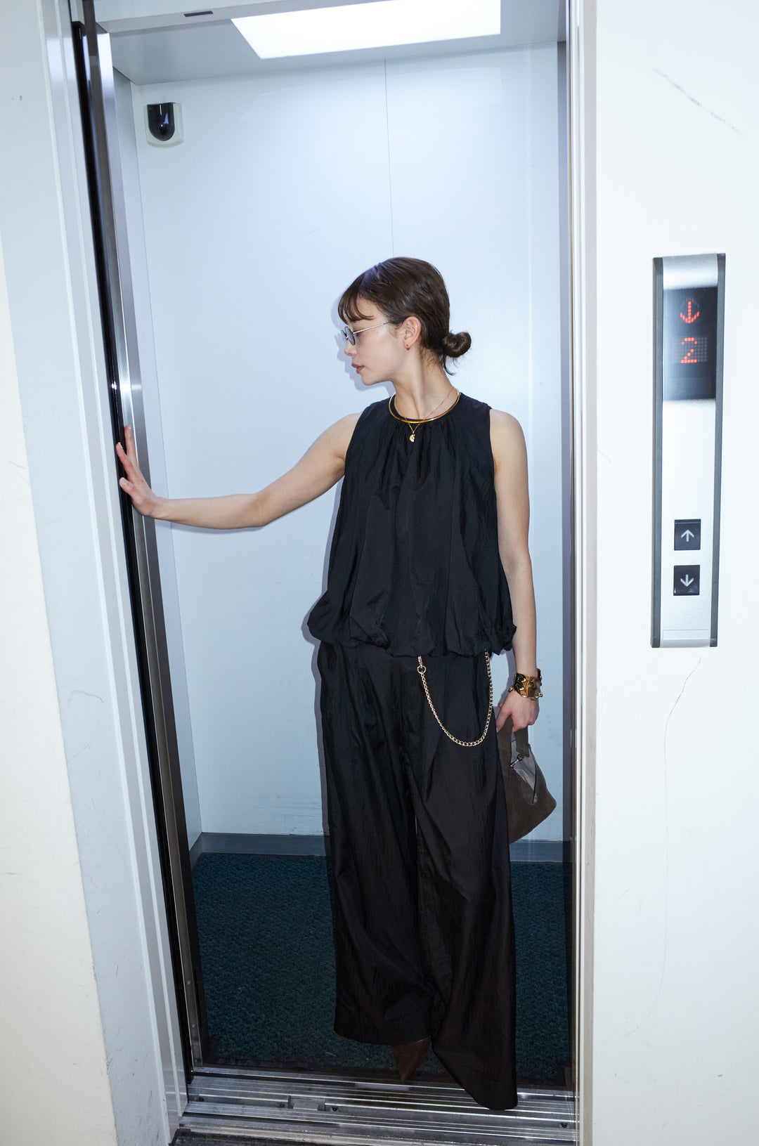 [予約/SET]バックオープンシアーバルーンブラウス+シアーイージーワイドパンツ(2set)