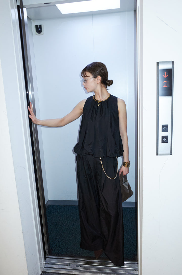 [予約/SET]バックオープンシアーバルーンブラウス+シアーイージーワイドパンツ(2set)