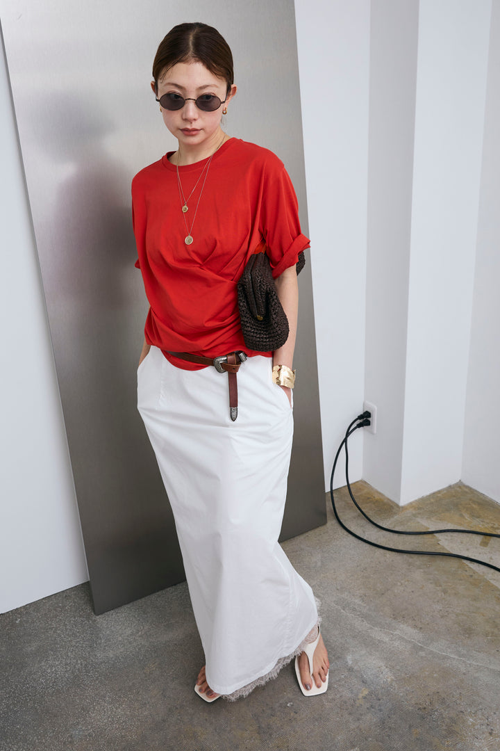 [予約/SET]アシメギャザードレープT+裾レースレイヤードスカート(2set)