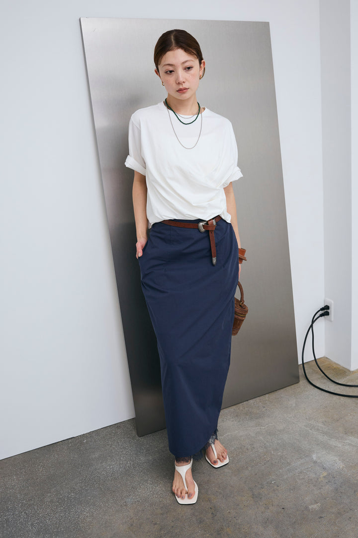 [予約/SET]アシメギャザードレープT+裾レースレイヤードスカート(2set)