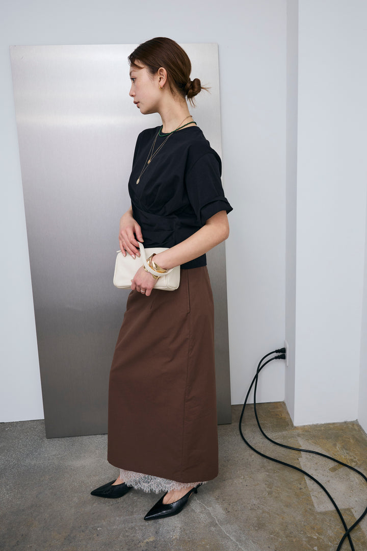 [予約/SET]アシメギャザードレープT+裾レースレイヤードスカート(2set)