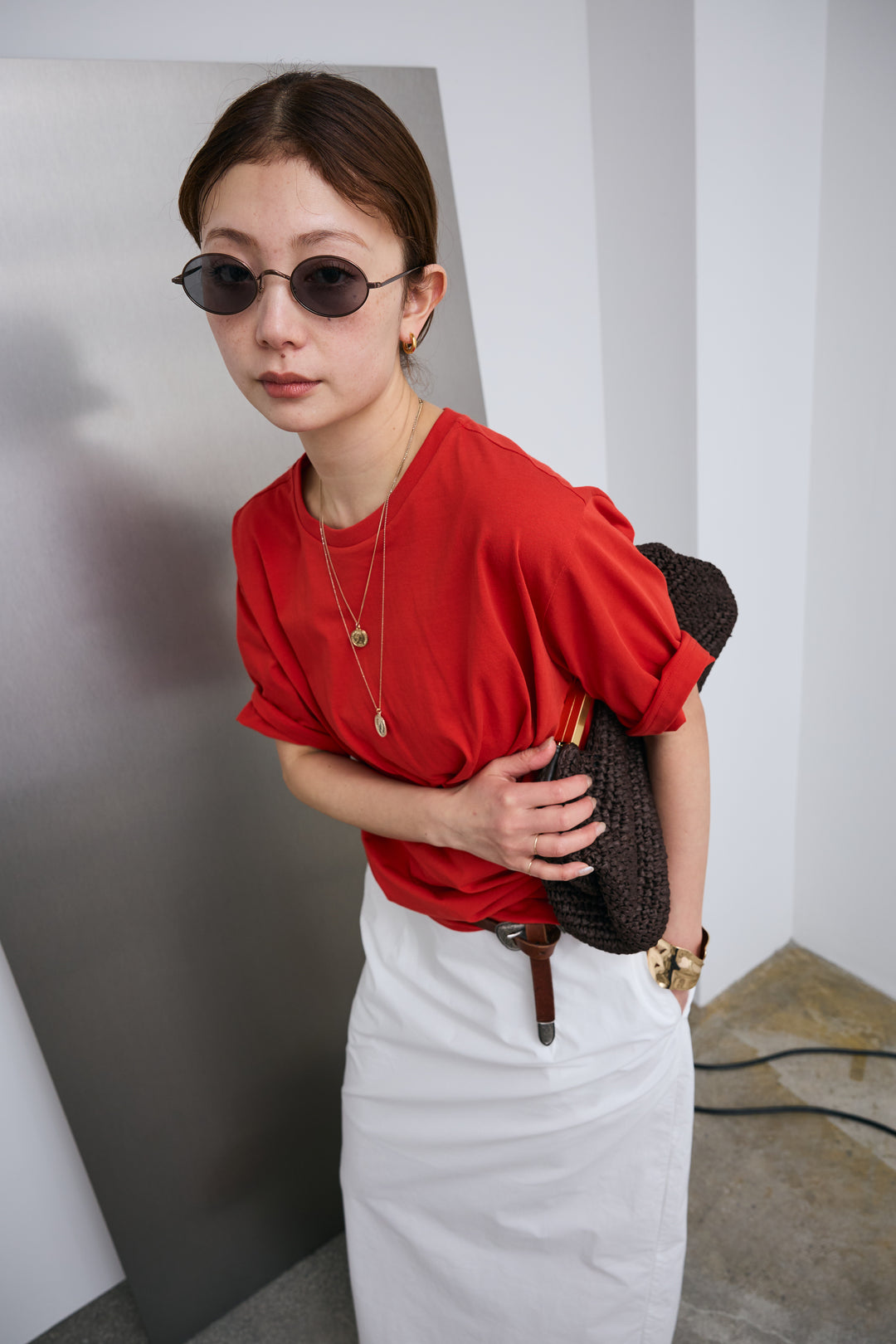 [予約/SET]アシメギャザードレープT+裾レースレイヤードスカート(2set)