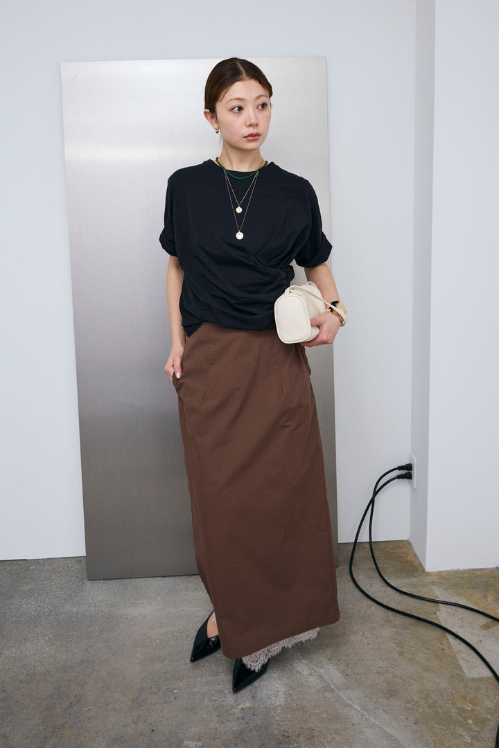 [予約/SET]アシメギャザードレープT+裾レースレイヤードスカート(2set)