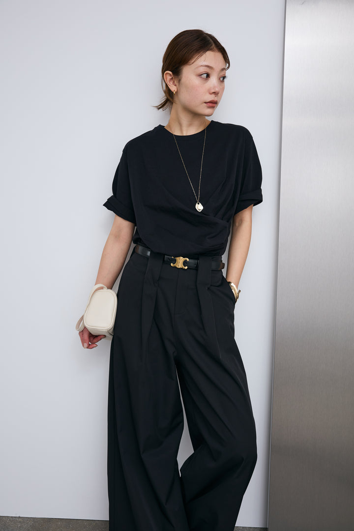 [予約/SET]アシメギャザードレープT+ハイウエストタックワイドパンツ(2set)