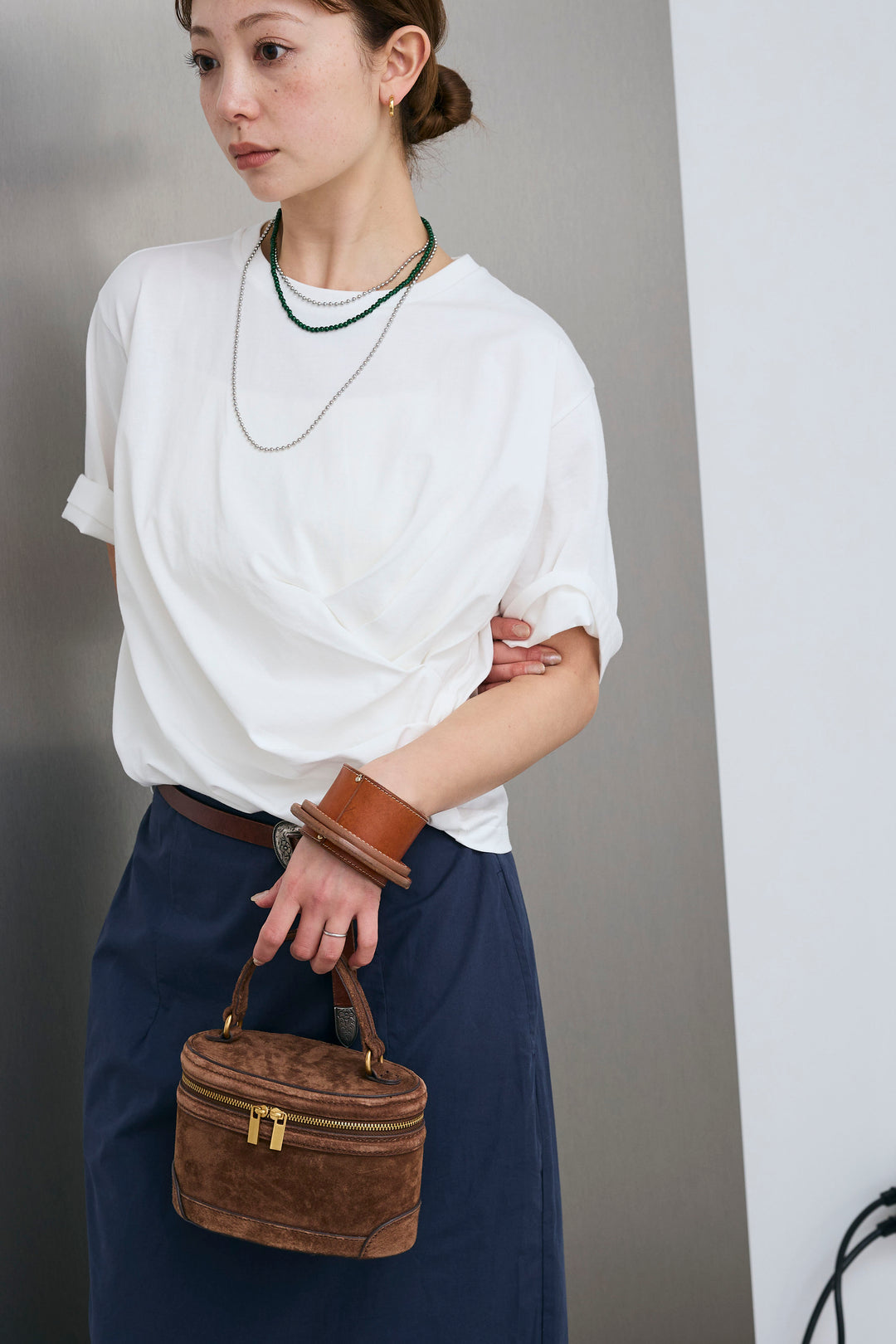 [予約/SET]アシメギャザードレープT+裾レースレイヤードスカート(2set)