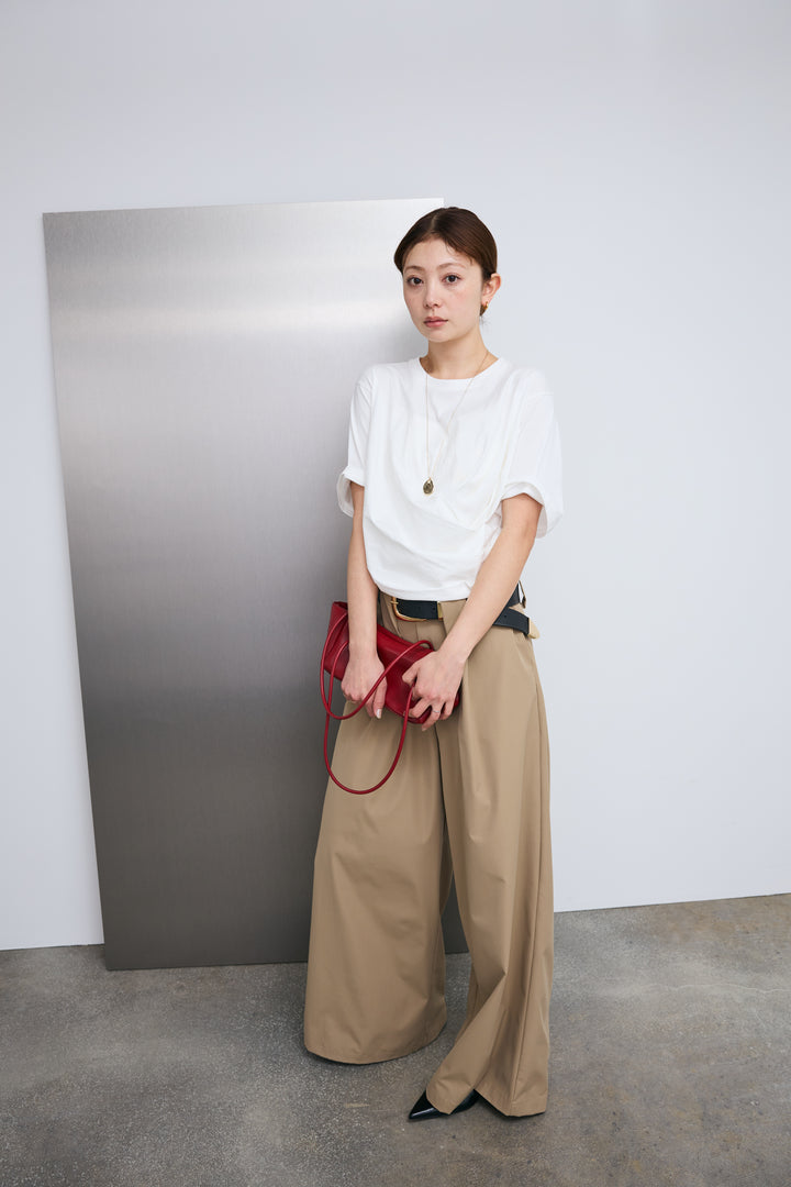 [予約/SET]アシメギャザードレープT+ハイウエストタックワイドパンツ(2set)