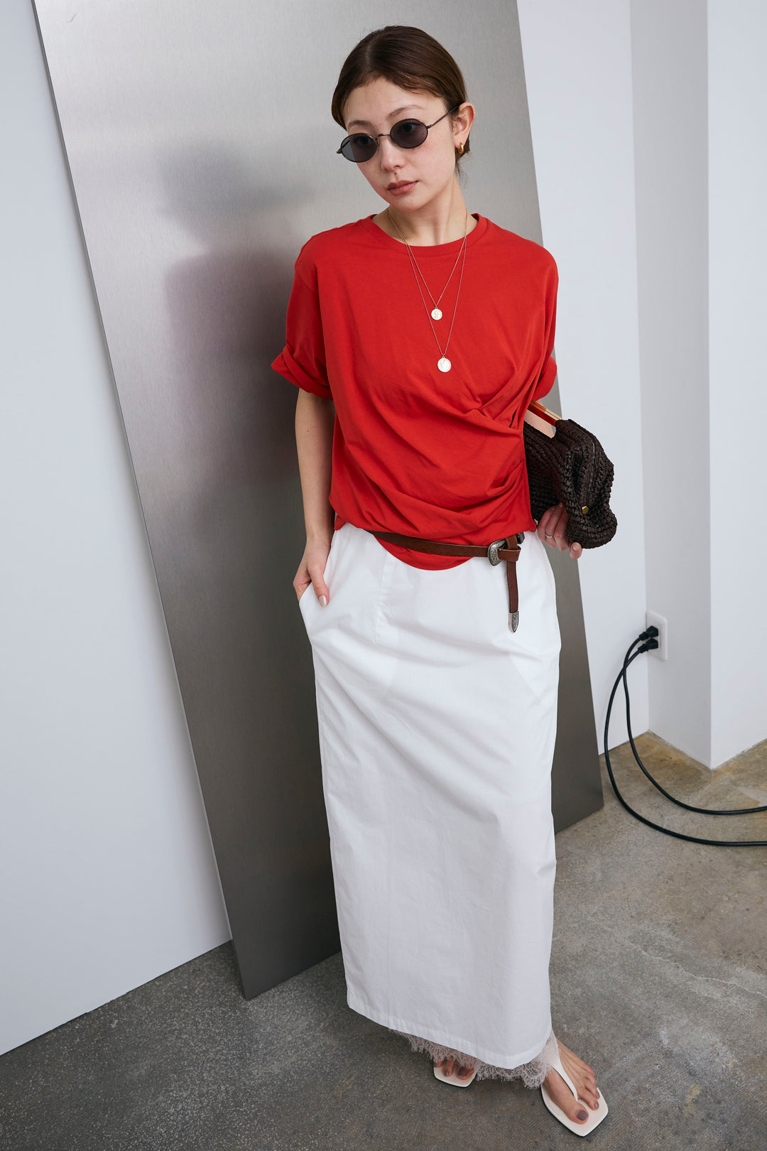 [予約/SET]アシメギャザードレープT+裾レースレイヤードスカート(2set)