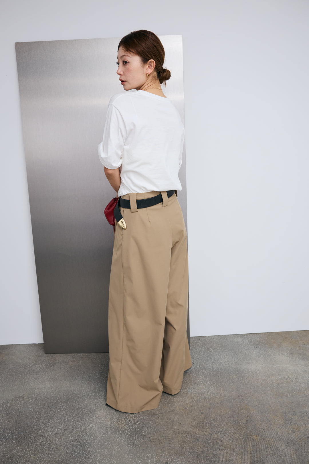 [予約/SET]アシメギャザードレープT+ハイウエストタックワイドパンツ(2set)