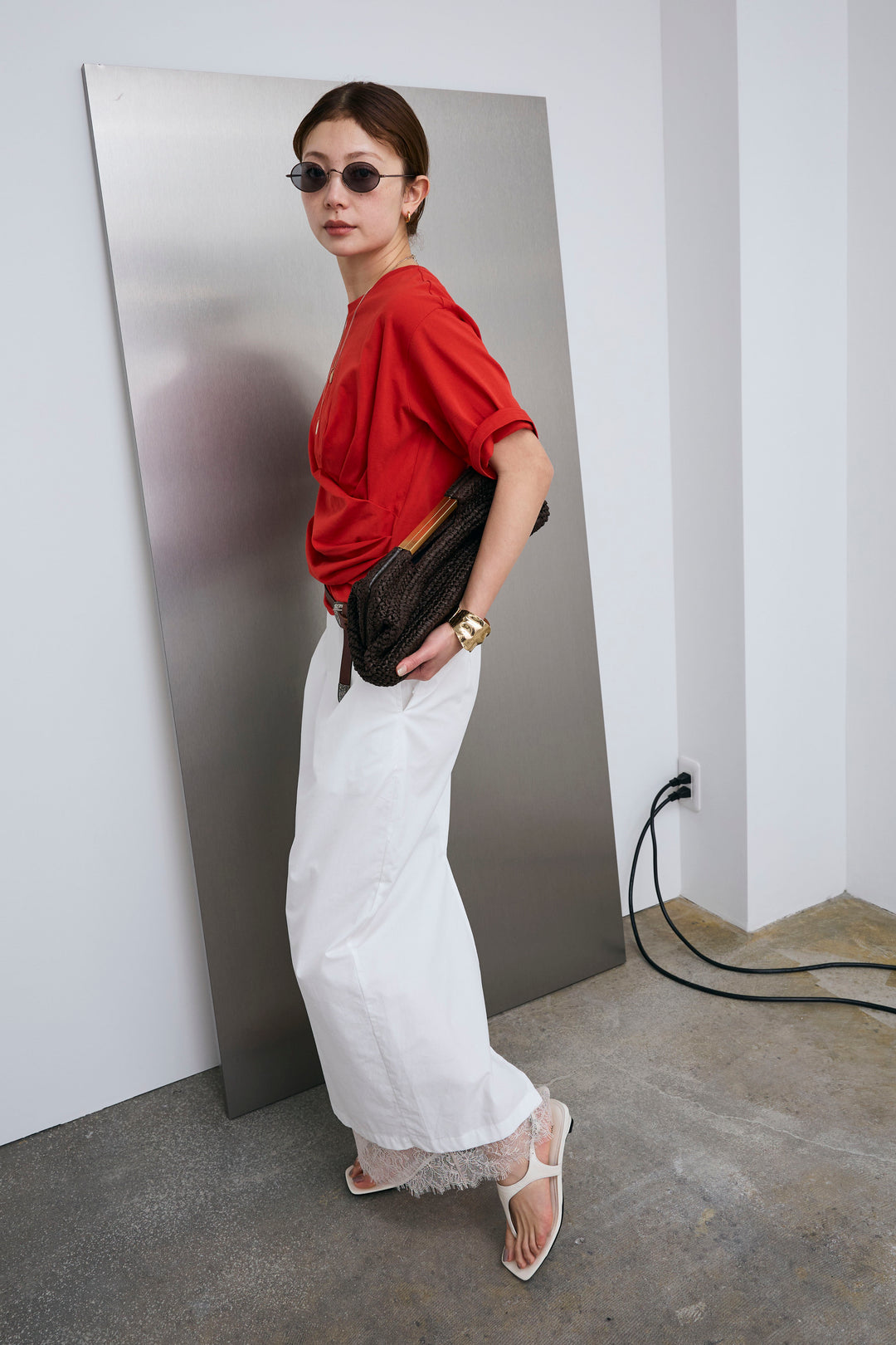 [予約/SET]アシメギャザードレープT+裾レースレイヤードスカート(2set)