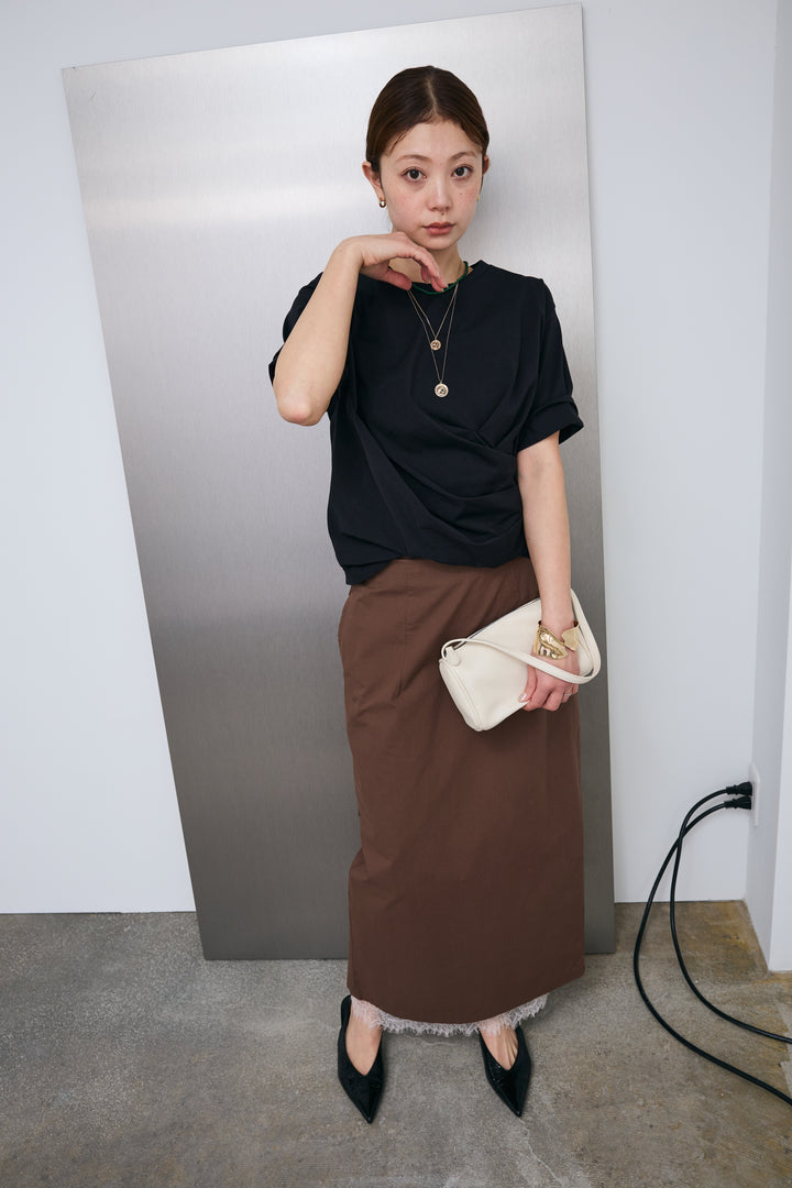 [予約/SET]アシメギャザードレープT+裾レースレイヤードスカート(2set)