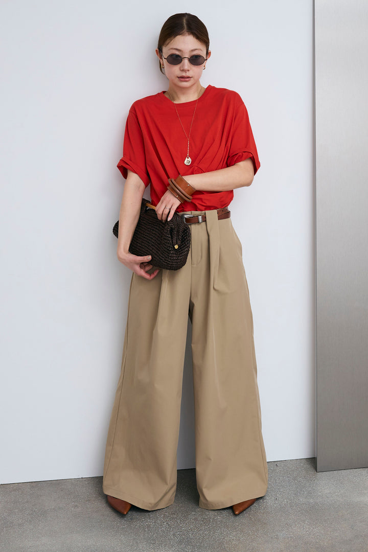 [予約/SET]アシメギャザードレープT+ハイウエストタックワイドパンツ(2set)