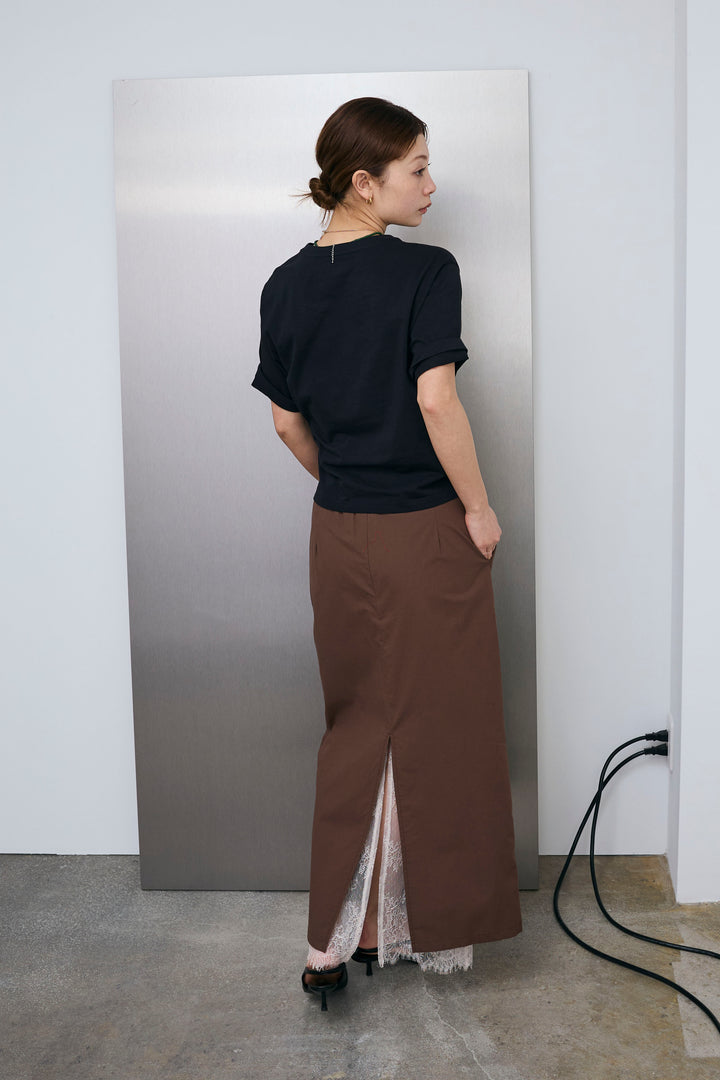 [予約/SET]アシメギャザードレープT+裾レースレイヤードスカート(2set)