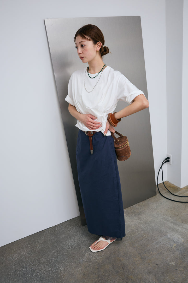 [予約/SET]アシメギャザードレープT+裾レースレイヤードスカート(2set)