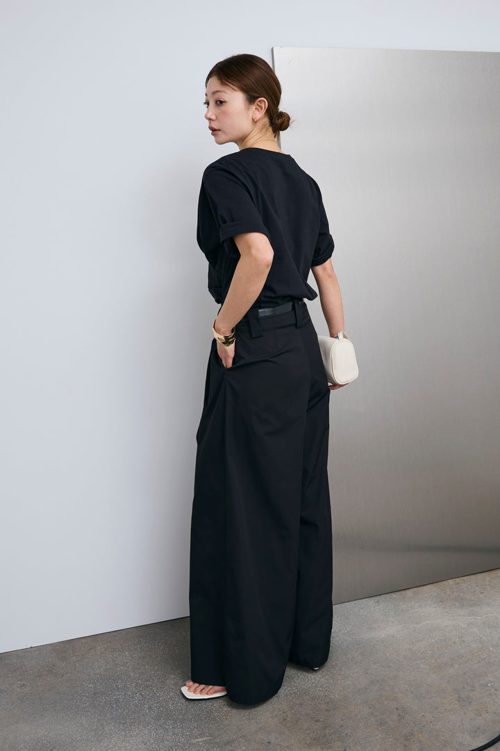 [予約/SET]アシメギャザードレープT+ハイウエストタックワイドパンツ(2set)