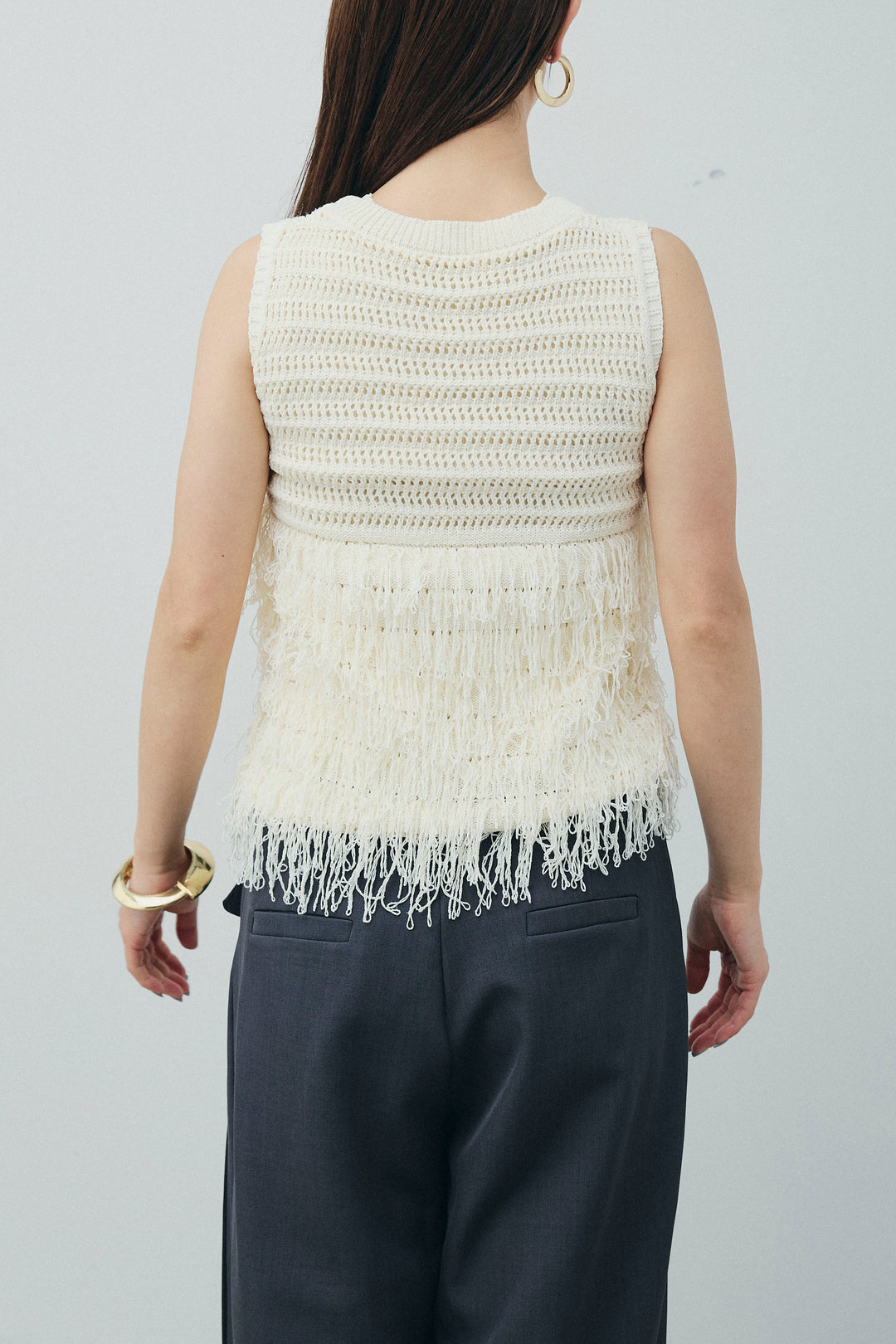 [予約/SET]フリンジニットタンク+フロントクロスデザインワイドパンツ(2set)