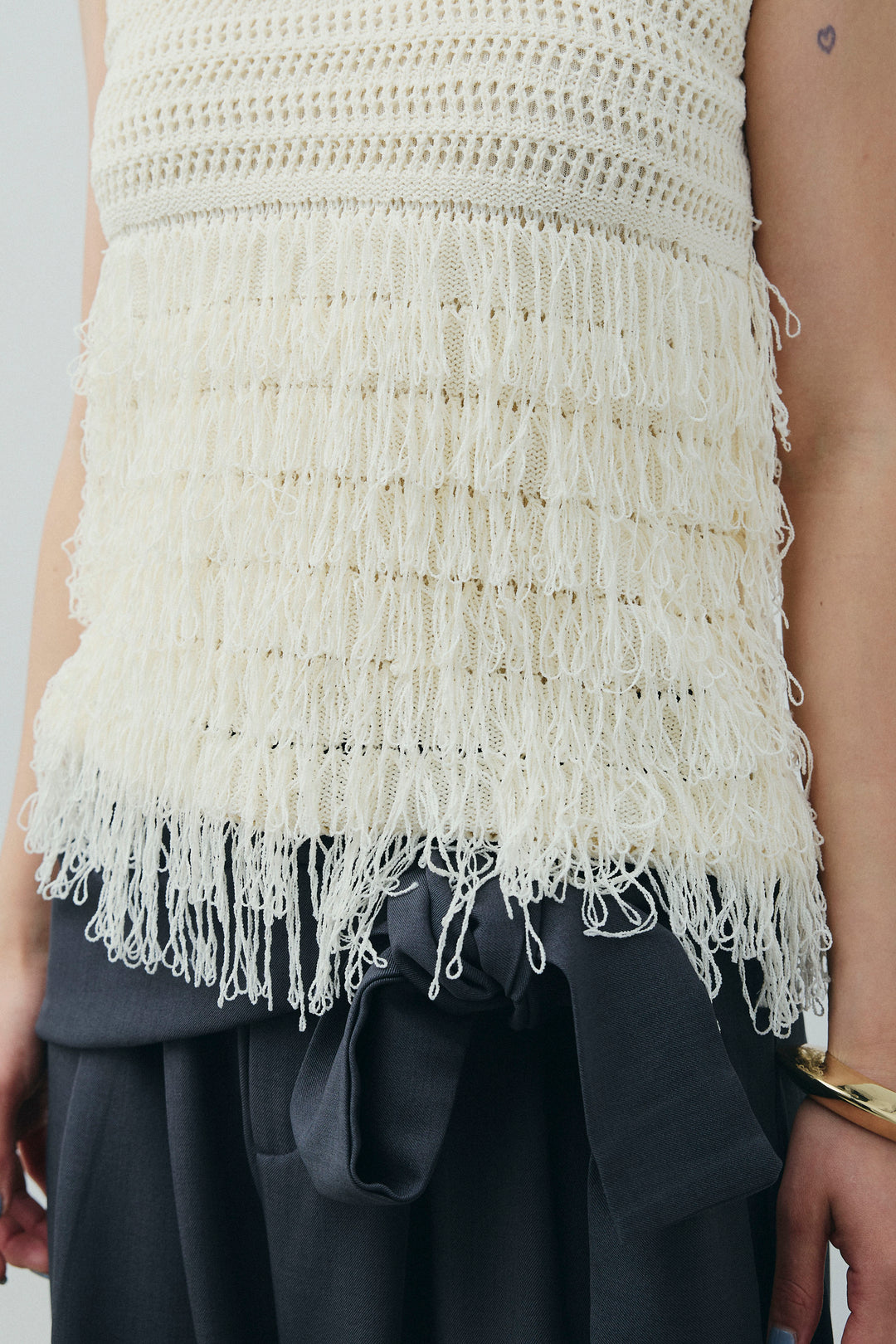 [予約/SET]フリンジニットタンク+フロントクロスデザインワイドパンツ(2set)