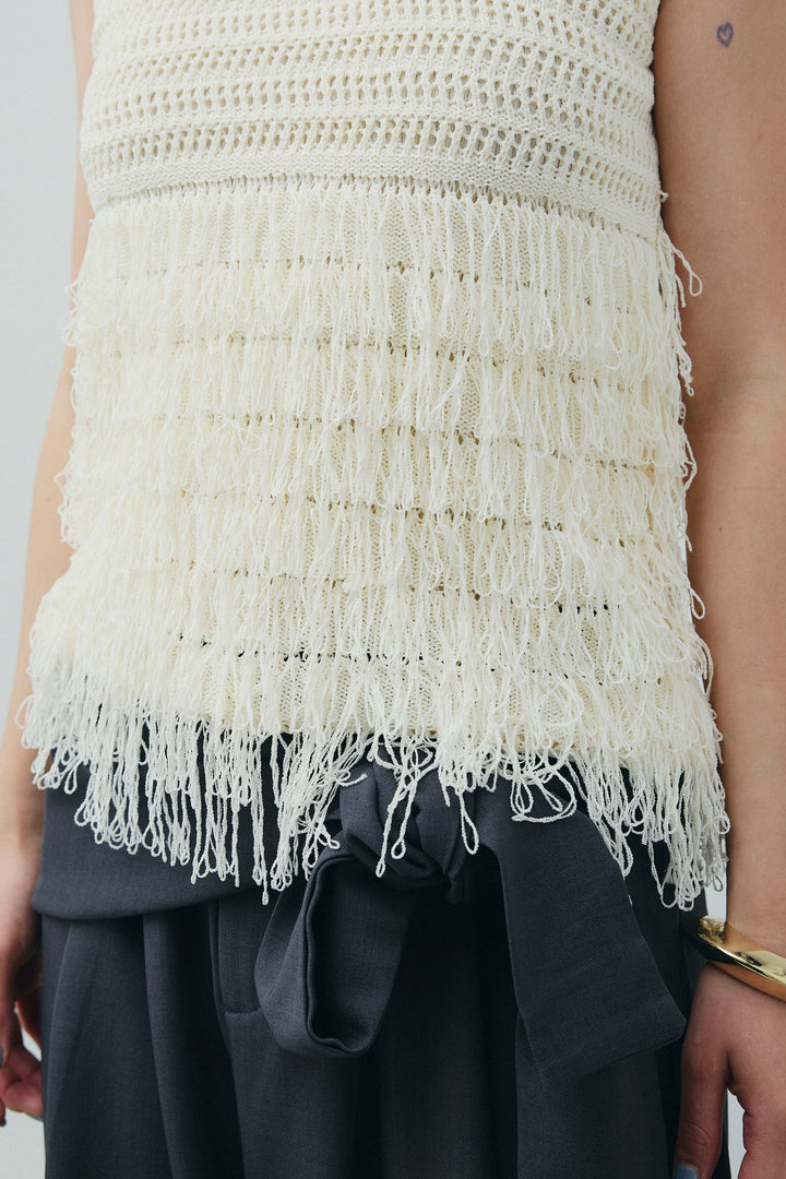 [予約/SET]フリンジニットタンク+フロントクロスデザインワイドパンツ(2set)