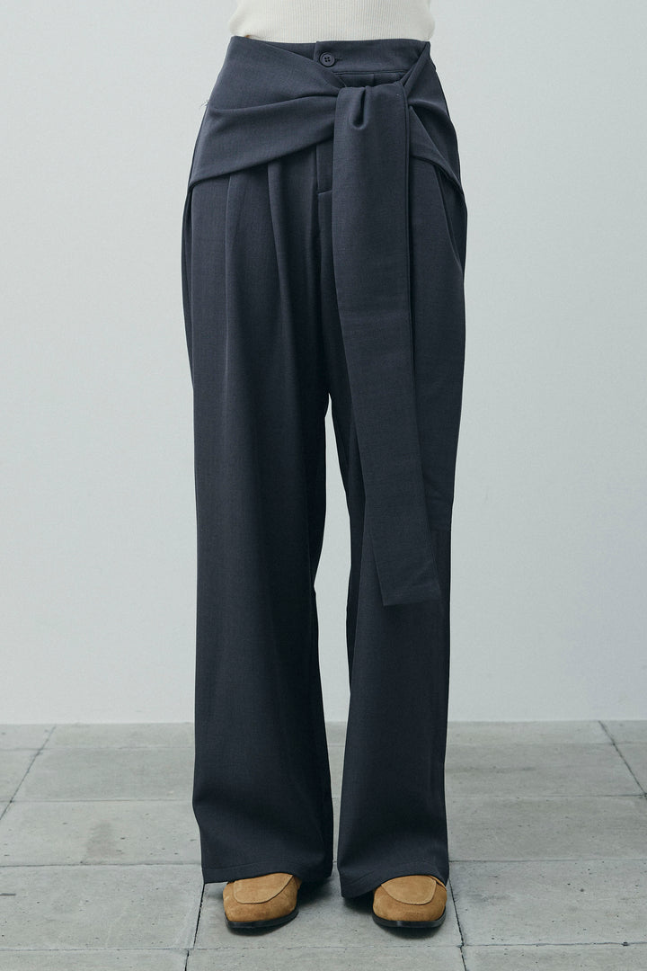 [予約/SET]フリンジニットタンク+フロントクロスデザインワイドパンツ(2set)