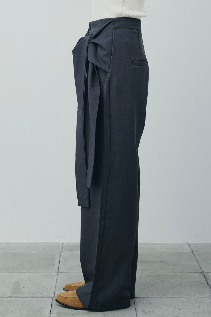 [予約/SET]ロゴプリントシアーニット+フロントクロスデザインワイドパンツ(2set)