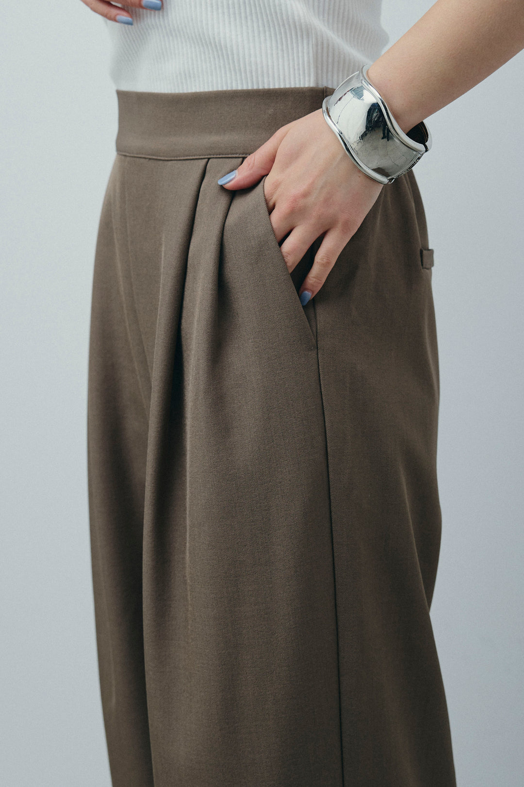 [予約/SET]フロントボタンベアトップ+ツイルタックワイドパンツ(2set)