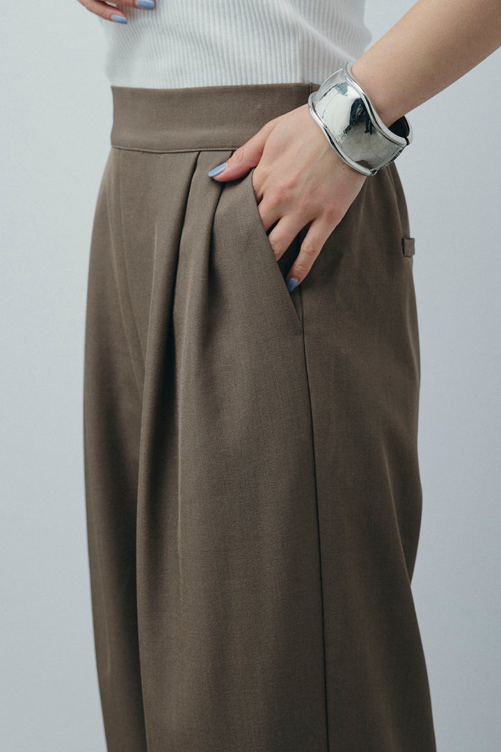 [予約/SET]フロントボタンベアトップ+ツイルタックワイドパンツ(2set)